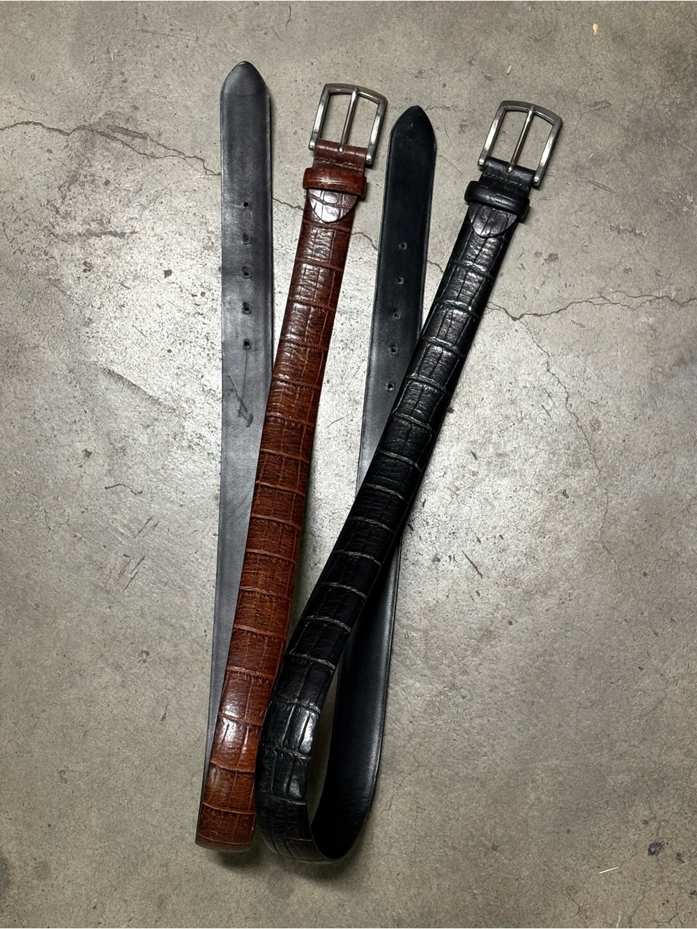 Canali Pair Black Brown Alligator Style Italian Leather Belts Size 34-36 Bundle - Picture 12 of 14